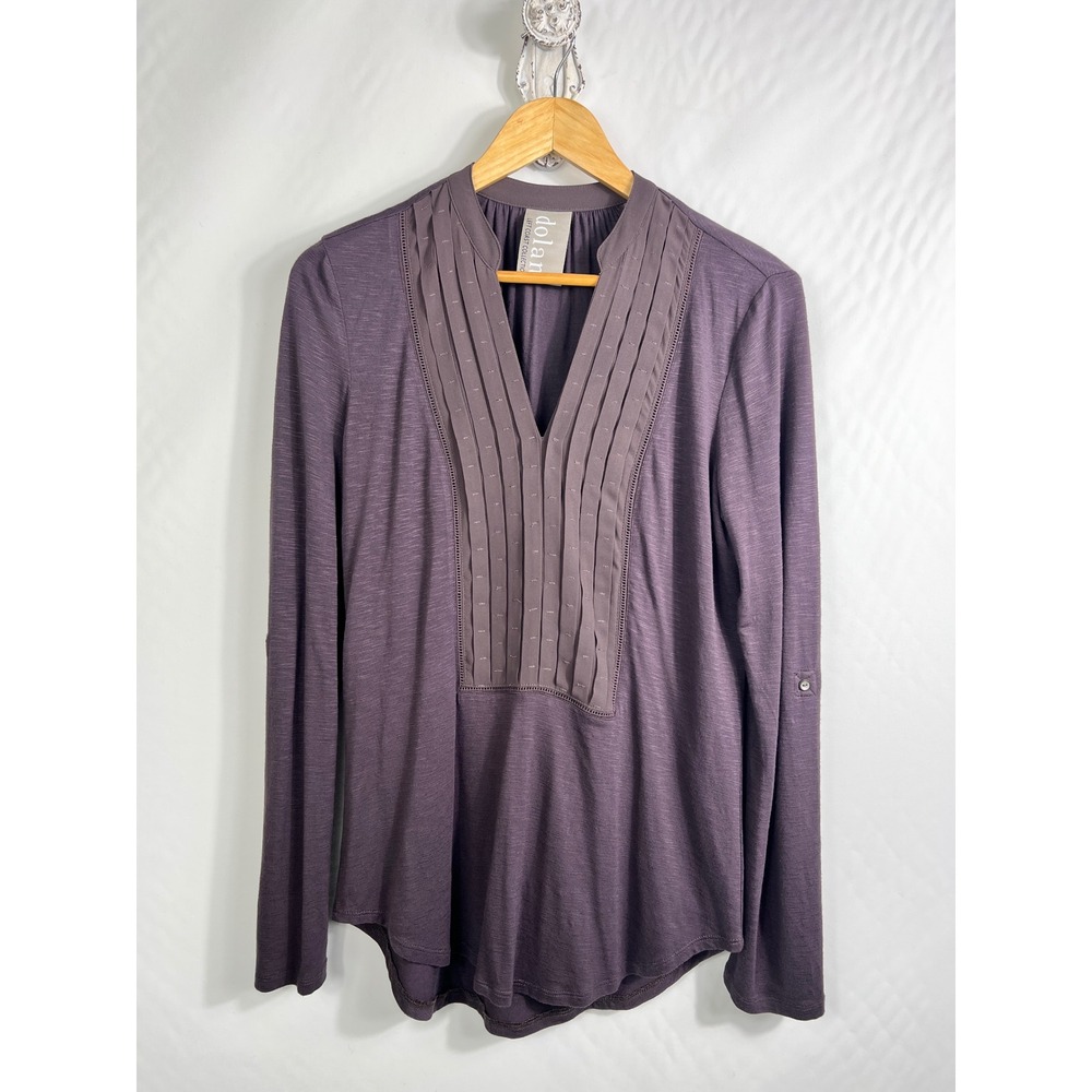 Dolan Left Coast Collection Plum Purple Pleated Bib Long Sleeve‎ Top Small